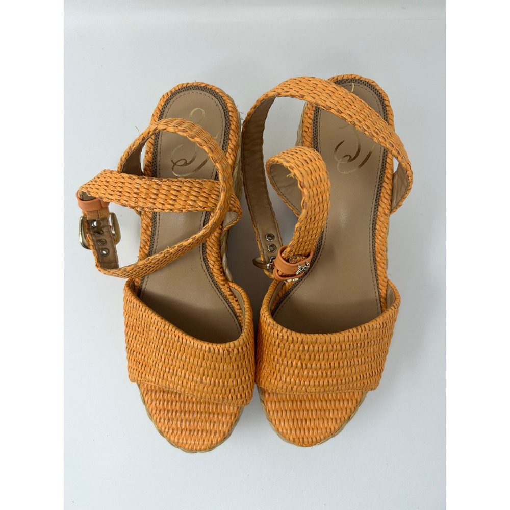 Sam Edelman Womens Orange Raffia Espadrille Wedge Sandals Platform Shoes Size 9 - Picture 4 of 8